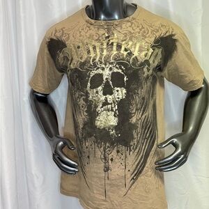 VINTAGE 90s Men's Graphic Skull T-Shirt - Tan